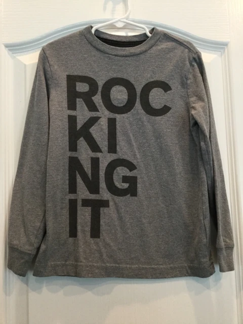 Old Navy Boy Graphic T-Shirt Sz XS 5 Gray Rocking It Long Sleeve Crew Neck 151