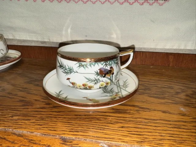 Vintage Kutani Eggshell Cup And Saucer Birds On Branch Signed