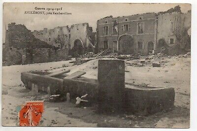 Anglemont vosges CPA 88 centre du village bombed in 1914 la fontaine