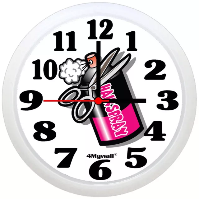 Hairdresser Wall Clock, 9" in. Scissors & Hairspray Clock