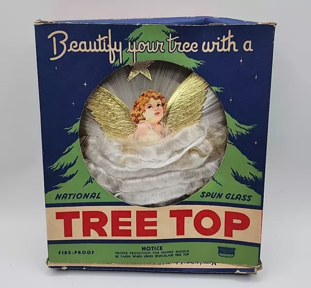 Vintage Cotton Spun Glass Angel Hair Christmas Tree Topper Paper w/box