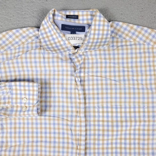 Tommy Hilfiger Shirt Mens 15.5 Blue Beige Check Dress Button Up Long Sleeve