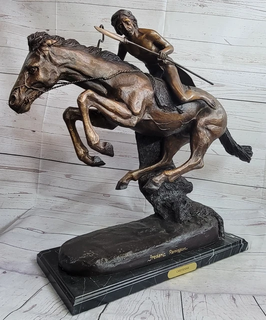 VINTAGE FREDERIC REMINGTON Recast Bronze Cheyenne Sculpture Western