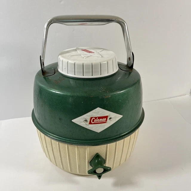 VINTAGE COLEMAN CAMPING Cooler Gallon Water Jug White & Green Diamond