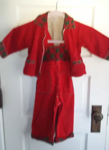 Vintage 50’s- 60’s Jack & Jill Togs Christmas Plaid Jacket & Vest & Hat Set, 2T