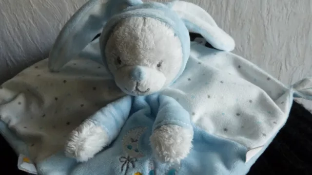 doudou plat ours deguise en lapin bleu etoiles ,lune,MAX&SAX
