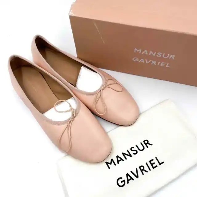 New Mansur Gavriel Dream Ballerina Flats Rosa Pink Lamb Leather Bow Sz 38 / 8 US