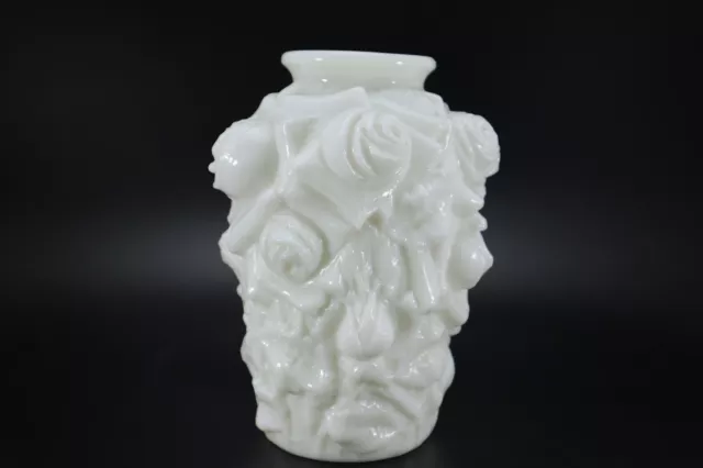 Imperial Milk Glass LA BELLA ROSE Tall Flower Vase Roses in Relief 3-D USA