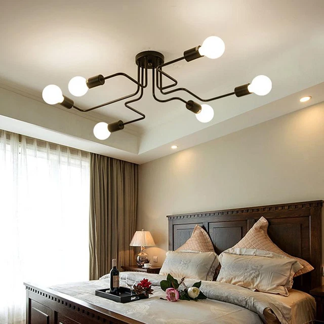 Ceiling Light Vintage Style Wrought Iron Large Black Chandelier Ceiling Lamp