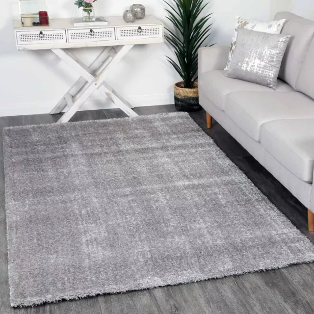 ASPEN SILKY SOFT PLUSH GREY SHAG PILE FLOOR RUG - 5 Sizes **NEW**