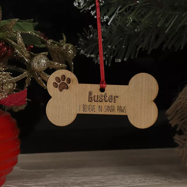 Personalised Christmas Tree Dog Bone Decoration Xmas Name Ornament, Bauble Gift