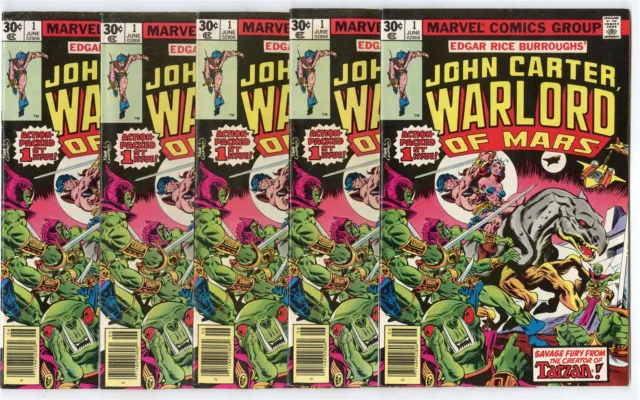 John Carter, Warlord of Mars #1 (5 copies)  avg. VF+ 8.5  Marvel  1977  No Resv