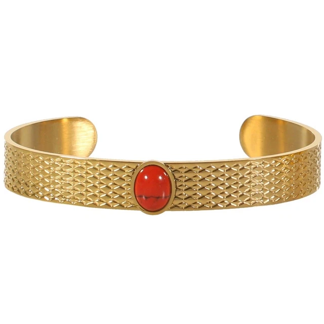 Bracelet Jonc Lou Yetu Avec Pierres Vertes Et Finition Dorée - Taille Ajustable