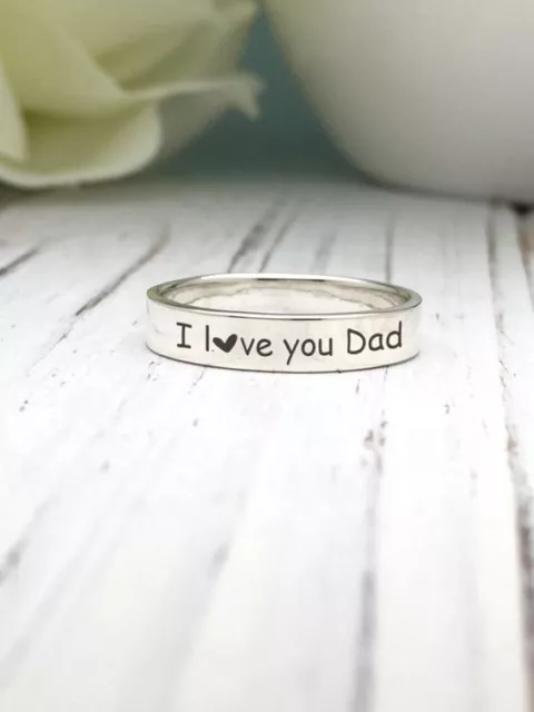 Magnifique 925 Argent Massif Personnaliser I Love You Papa Unisexe Bijoux Bague 2