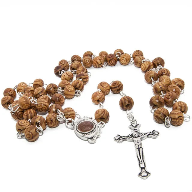 Olive wood Handmade Rosary beads Prayer Knot with Holy Soil from Jerusalem 21" 3
