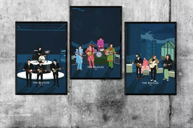 The Beatles 3-Poster Set | A3 & A4 Prints | Minimalist Beatles Poster Print