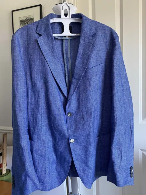 Hugo Boss NWT Reda Blue Linen Wool Blazer Sport Jacket Pearl Buttons, 48 R