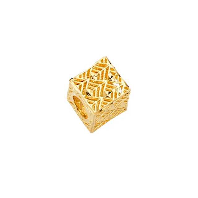 14K Yellow Gold Dice Slider Charm Pendant Mix & Match For Bracelet Chain