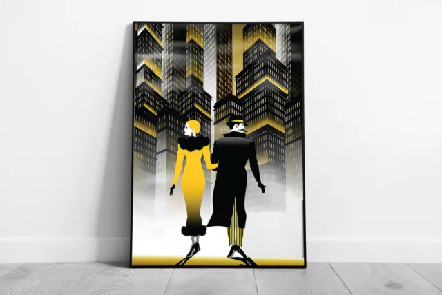 Art Deco 1920's Glamour Style Inspired Golden Couple In The City Digital