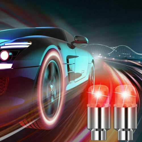 4x LED Car Wheel Tire Air Valve Stem Caps Neon Light For Motor Bike Bicycle Red