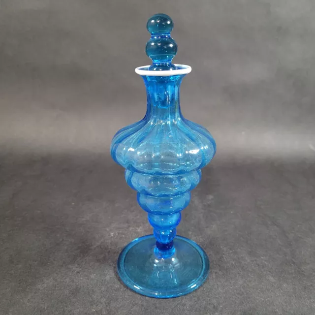 Hand Blown Art Glass Blue Bottle with stopper Perfume Calone 8" tall