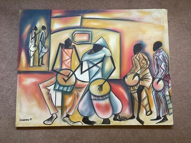 AFRICAN DRUMMERS PICTURE on Canvas Signed R Chikanyanga 99 Shades of ...