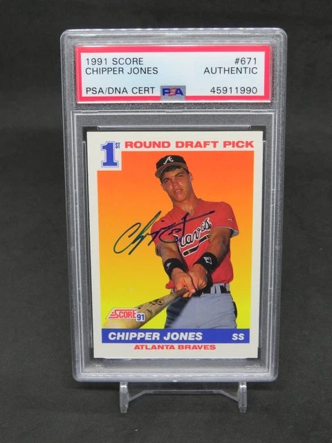 1991 SCORE CHIPPER Jones Rc Ip Psa Authentique Auto Atlanta Braves Ap2 ...