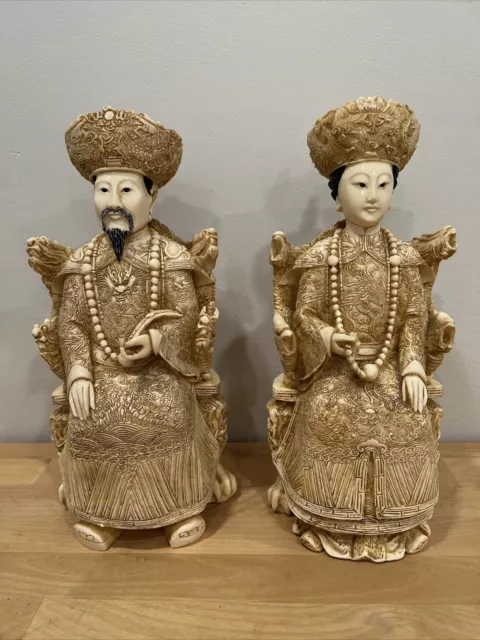 Antique Vintage Fine Carved Chinese Statue Figure Immortal Royal Emperor Empress