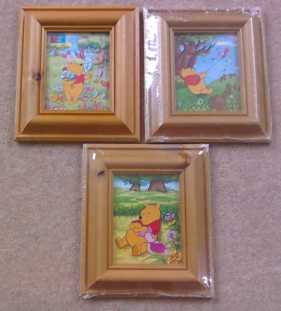Set of 3 Winnie the Pooh pictures, pine frames, 17 x 20 cm. framed