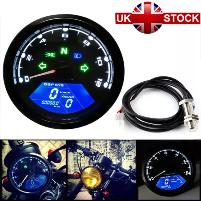 Motorcycle LCD Digital Speedometer Motorbike Odometer Tachometer Gauge New