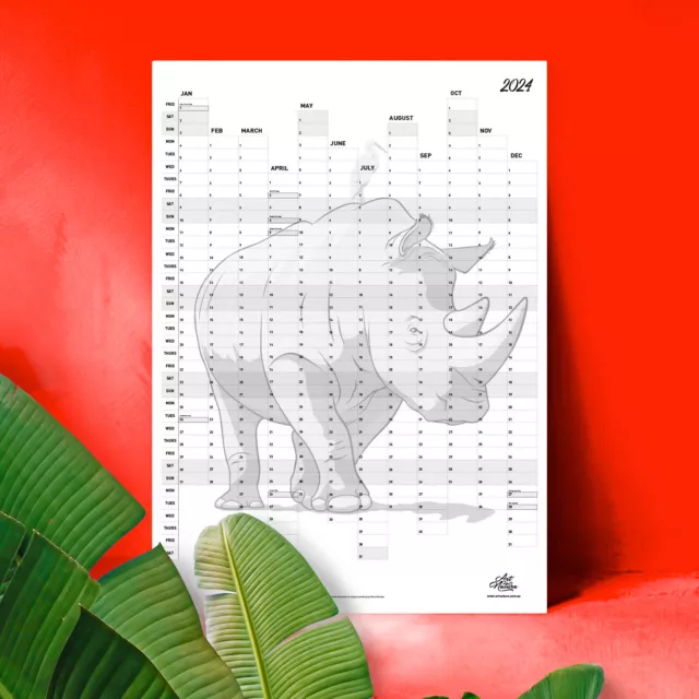 2024 Wall Calendar Planner A1 Rhino Artwork