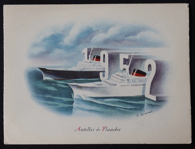 Carte de vœux 1952 Compagnie Transatlantique CGT French Line Antilles Flandres