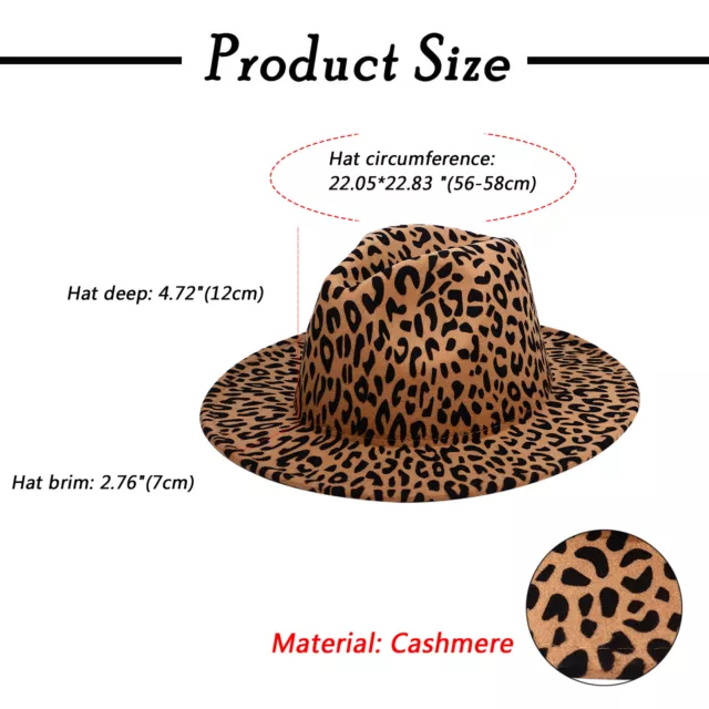 Men Women Fashion Leopard Printed Wide Brim Wool Felt Jazz Hat Fedora Panama Cap 2