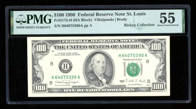 DBR 1990 $100 FRN St. Louis Fr. 2173-H PMG 55 Serial H64075390A