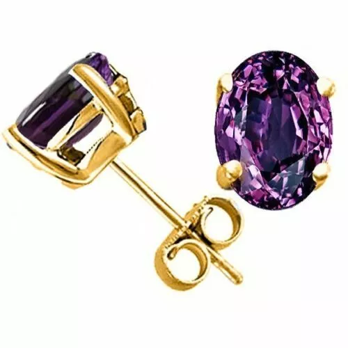 1.00 CARAT 6x4mm 14K SOLID YELLOW GOLD AMETHYST OVAL SHAPE STUD EARRINGS PUSH