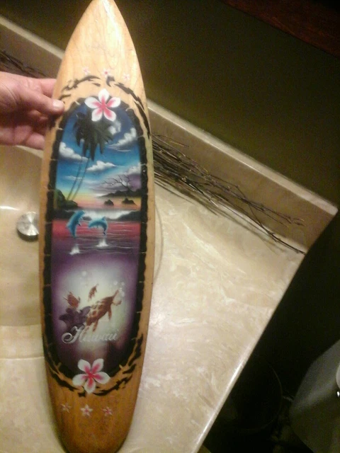 Hawaiian Wood Mini Surfboard Hawaii Island Home Tiki Luau Decor 23.5 X 6" GUC