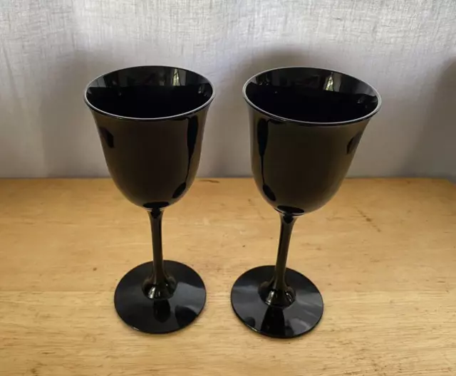 2 Tiffin Glass Black Wine Glasses Tasting Vintage 1970s Stemware