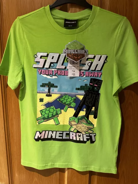 Boys F&F Green Minecraft T-shirt Age 10-11 BNWT