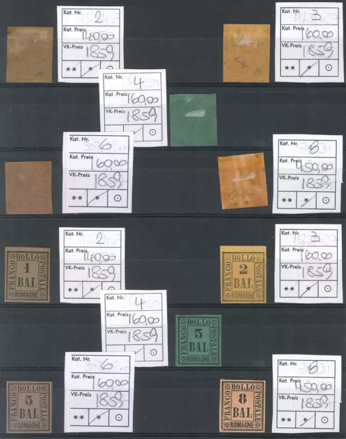 ROMAGNE - 1859 TL (catalogo SASSONE n.° 2+3+4+6+8) selezione  5 v. differenti