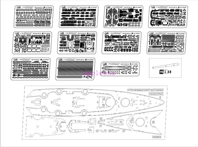 1/200 German Bismarck Battleship Wooden Deck W/Metal Chain For Trumpeter 03702 E