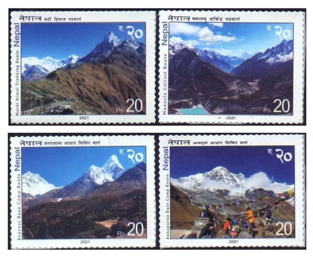 165. Nepal 2021 Set/4 Self Adhesive Stamp Trekking Routes Of Nepal. Mnh