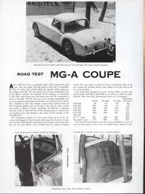 Road & Track Article Reprint from July 1957 -- Road Test MG-A Coupe --