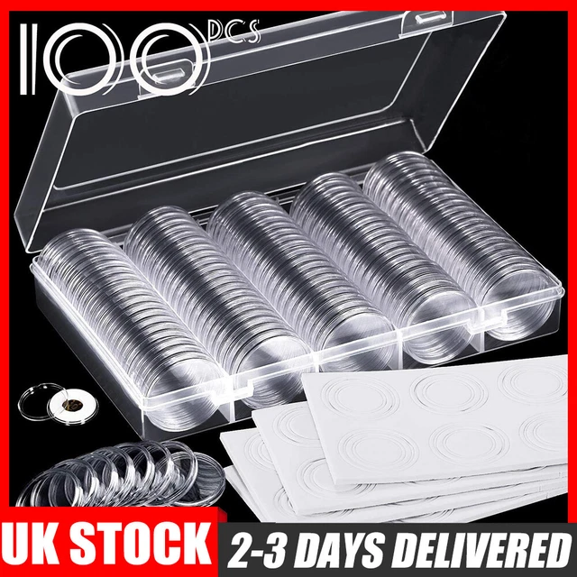100Pcs 30mm Coin Cases Capsules Holder Clear Plastic Round Storage Box Organizer