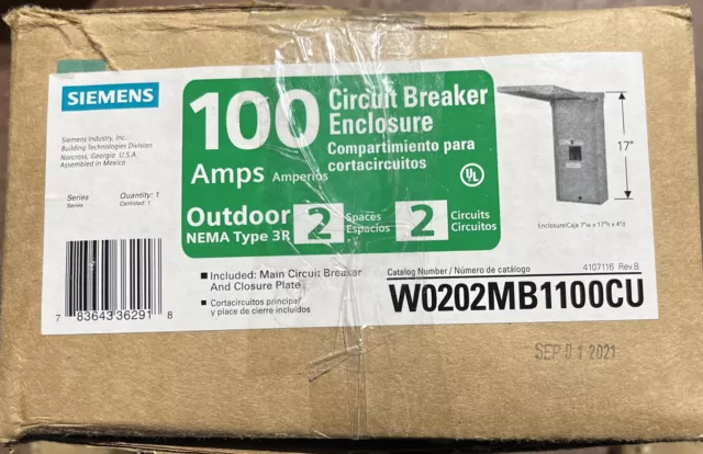 Siemens W0202MB1100CU EQ 100-Amp 2-Spaces 2-Cir Outdoor Main Breaker Load Center