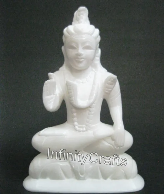 22.9cm Fait à la Main Lord Shiva Ji Statue Marbre Blanc Mahadev pour Temple