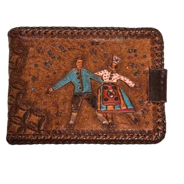 Vintage Bifold Cosmopolitan Tooled Brown Leather Wallet