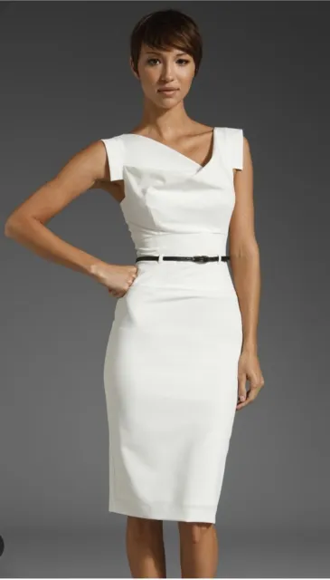 Black Halo Classic Jackie O Sheath Dress, White, Size 0