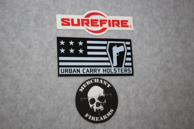 LOT of 3 Stickers Decals Merchant Firearms - Surefire - Urban Carry Holsters