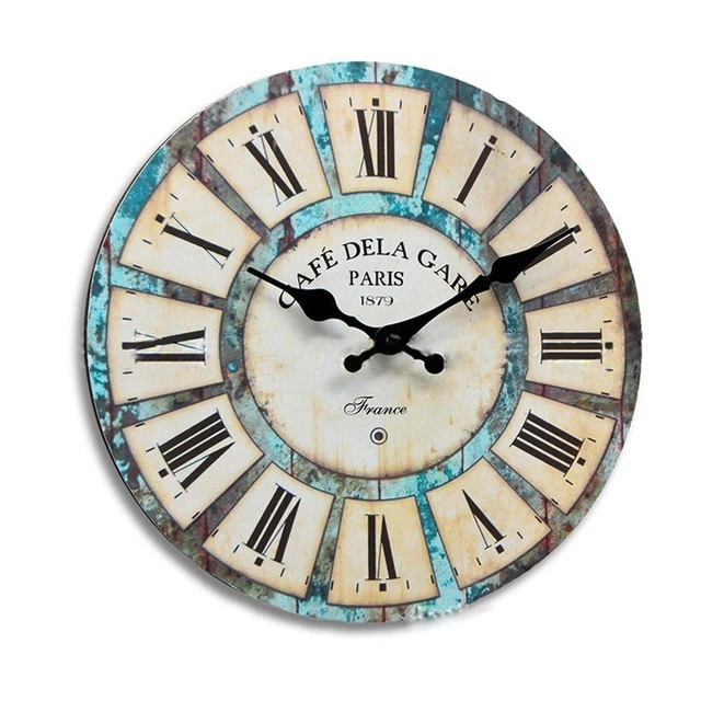 Horloge murale vintage en bois 30 cm minable chic grande cuisine rustique maison
