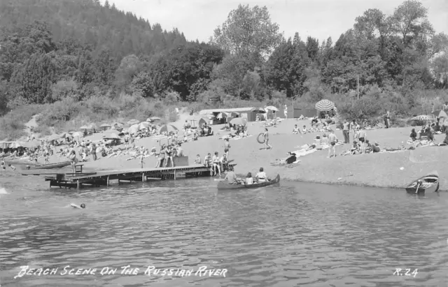 RPPC Beach Scene On The Russian River, Sonoma County ca 1940s Vintage Postcard